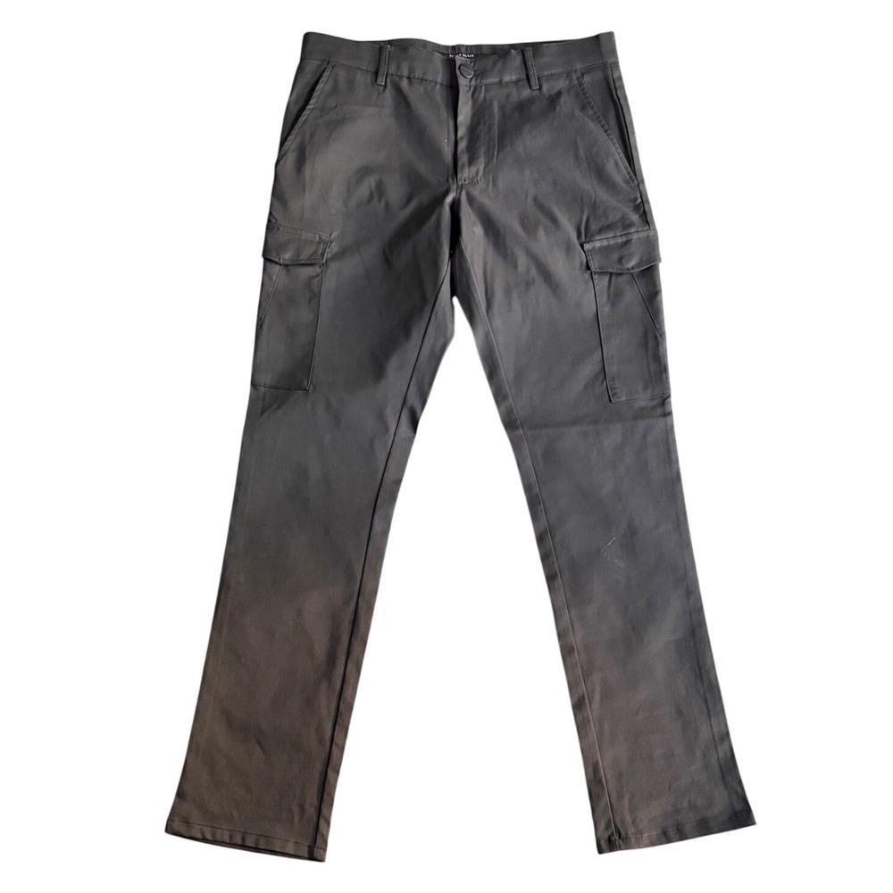 Perry Ellis Mens Black Cargo Pants Straight Leg Flat Front 30x32 OF1436